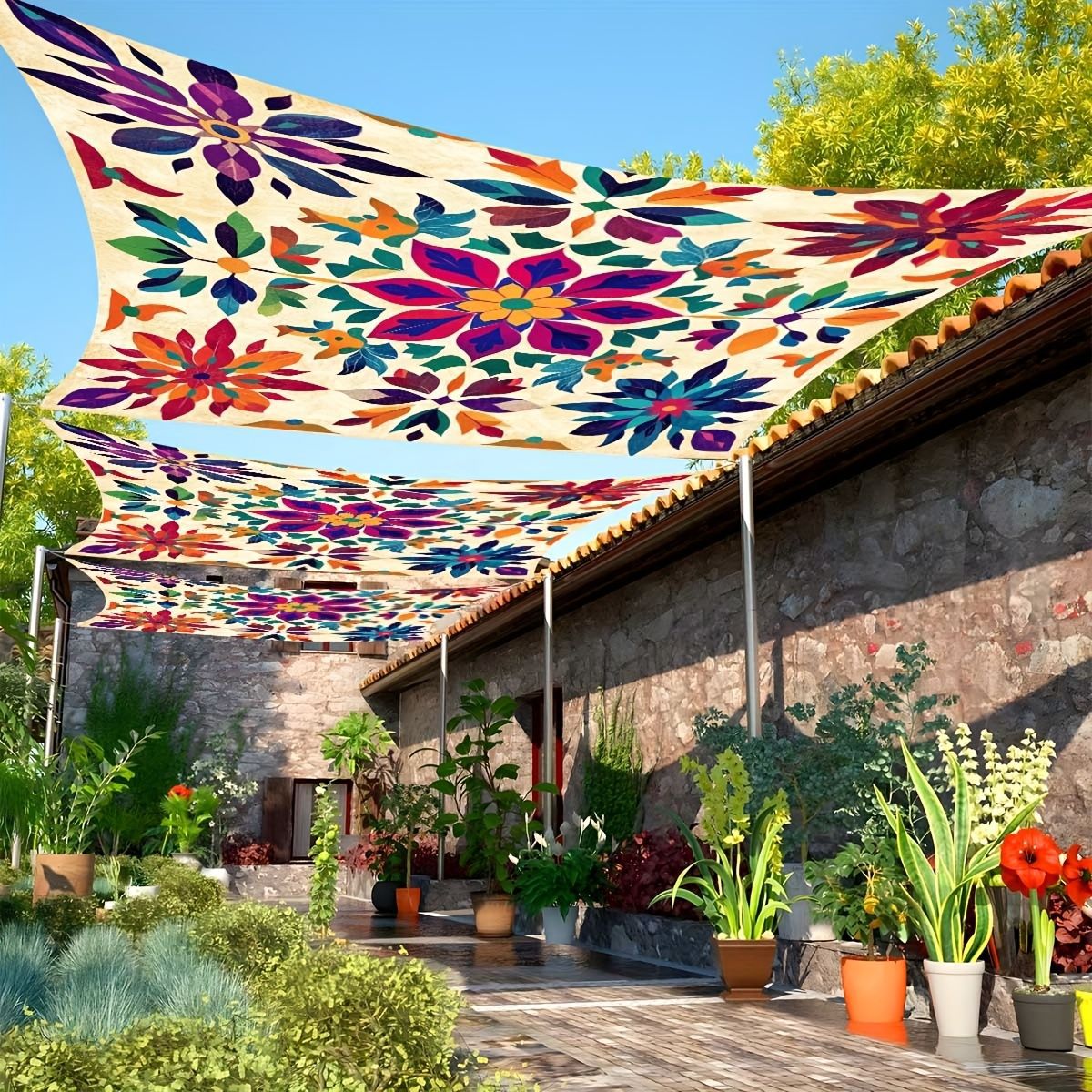 Outdoor Camping Gazebo - Farbiges Blumen-Camping-Sonnenschutzzelt, Camping-Plane, Picknick-Abdeckung, Tragbares Strandzelt,