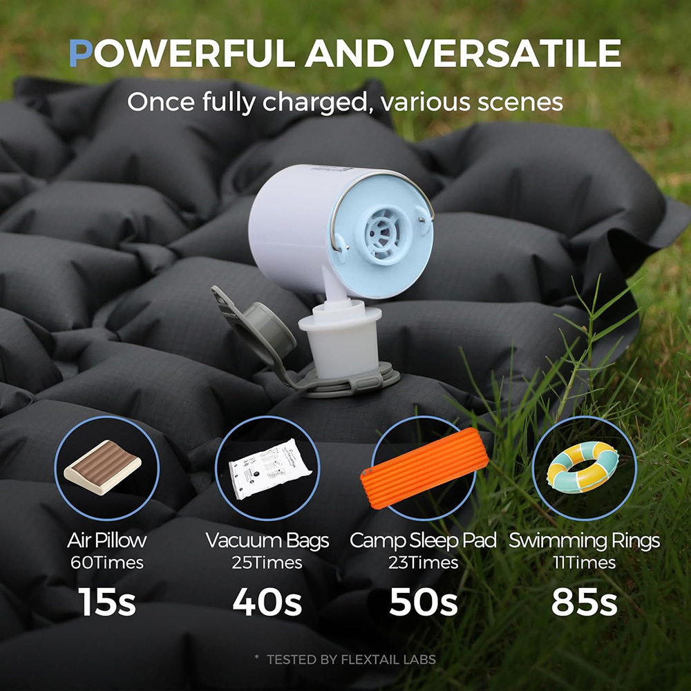 Outdoor Camping Sleeping Bag - FLEXTAIL Tragbare Luftpumpe, Mini-Campingpumpe mit Licht,