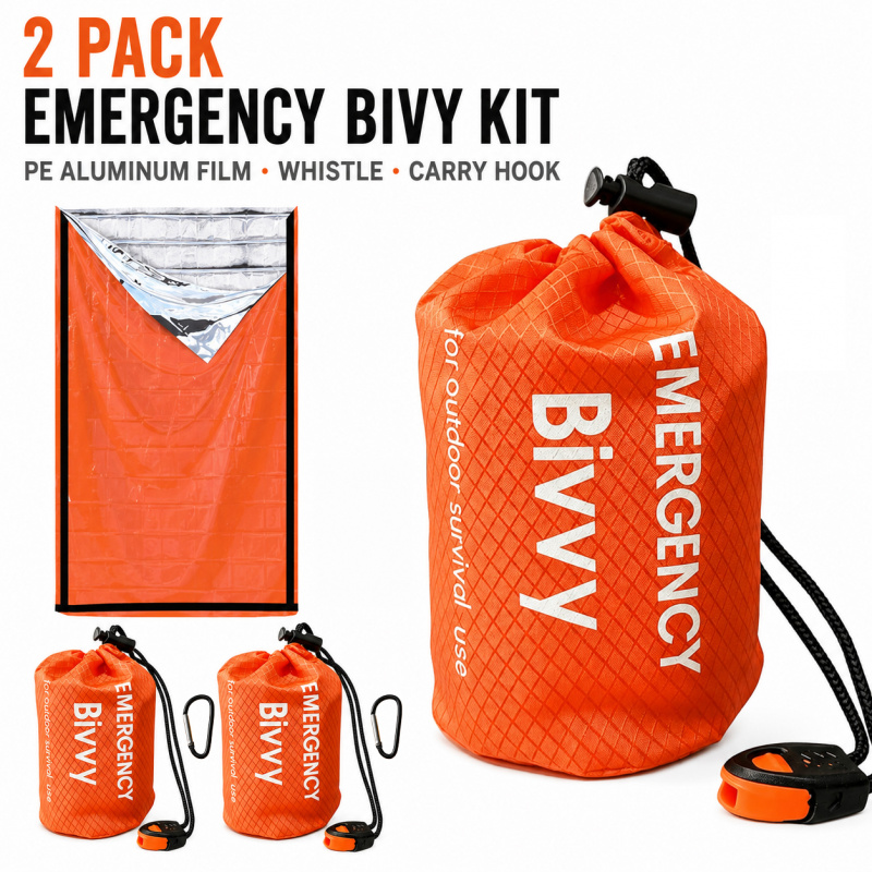 Outdoor Camping Sleeping Bag - 2er-Pack Notfall-Schlafsack, PE-Aluminiumfolie-Biwaksack mit Premium-Tasche, Pfeife
