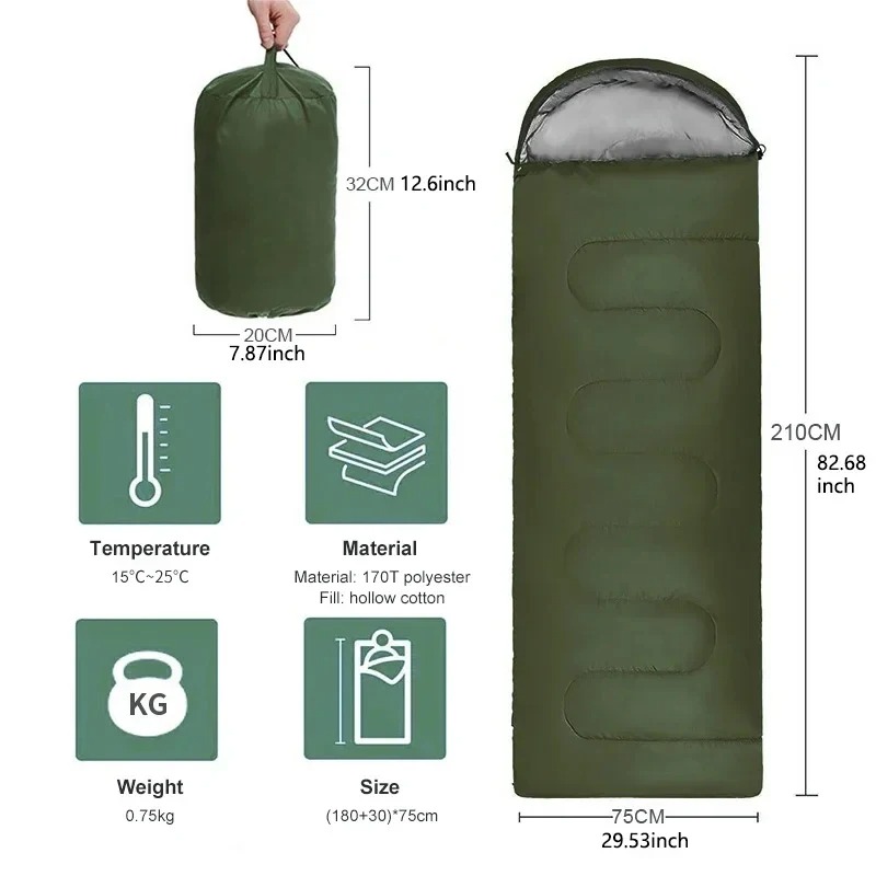 Outdoor Camping Sleeping Bag - Camping-Schlafsack Leichtgewicht 4-Jahreszeiten Warmer Hüllschlafsack für